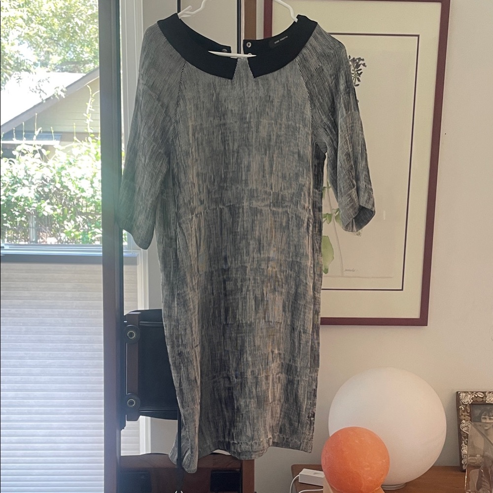 Cop.Copine Textured Black and White Elbow Length Sleeve Dress